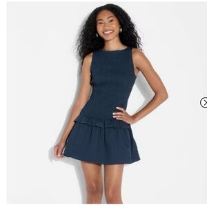 Wild Fable High Neck Smocked Mini A-Line Dress Navy Blue Size Medium